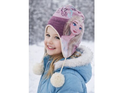 Dívčí čepice FROZEN zimní s bambulemi