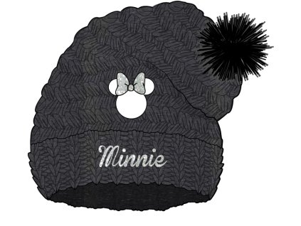 Dívčí čepice MINNIE s bambulí zimní šedá