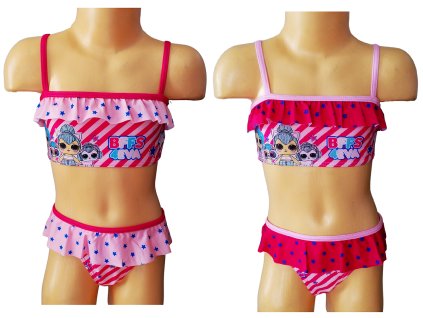 Dívčí plavky L.O.L. proužky a hvězdičky dvoudílné růžové