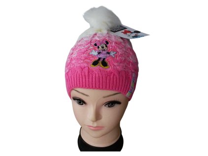 Dívčí čepice MINNIE s bambulí zimní růžovobílá