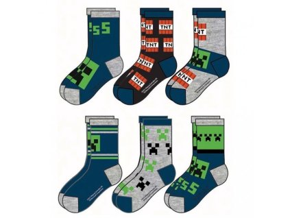 Ponožky MINECRAFT s modrou chlapecké 3pack (Barva vícebarevné, Velikost 23/26)