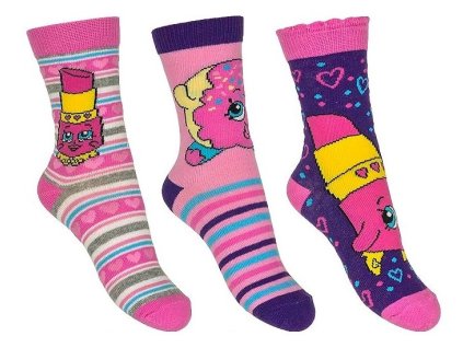 Dívčí ponožky klasické SHOPKINS proužky a srdíčka 3pack