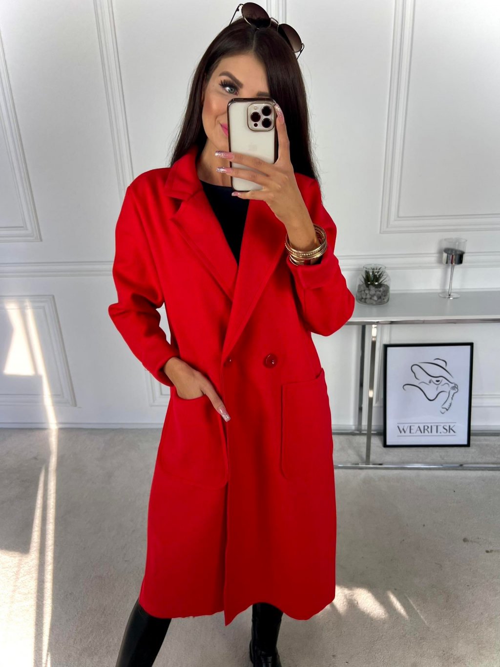 Červený štýlový jesenný kabát DANIR veľkosť uni wearmee