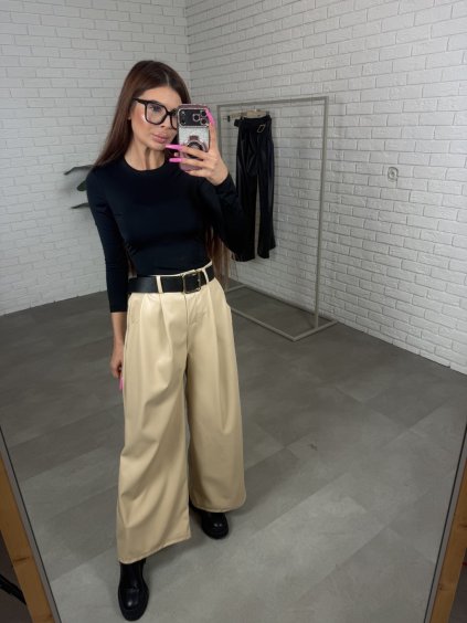 Koženkové kalhoty NARA béžové