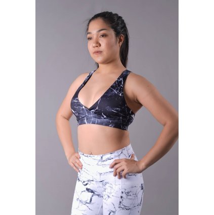 V-Neck Bra, Black Marble