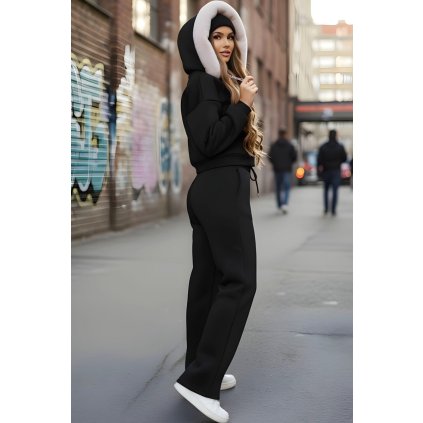 tepla damska moderna cierna bavlnena suprava na zips s kapucnou