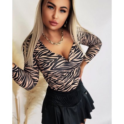 damsky top zvieraci vzor s hlbokym vystrihom do v zvieraci motiv