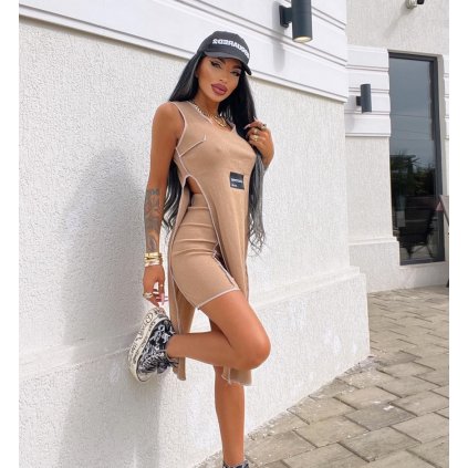 damsky letny komplet kratasovy teplakovy hnedy lacny trendy