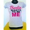 damske sive bavlnene tricko barbie s kratkym rukavom s napisom