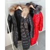 stylove damske dlhe zimne bundy vetrovky leskle metalicke cervene cierne s kozusinou