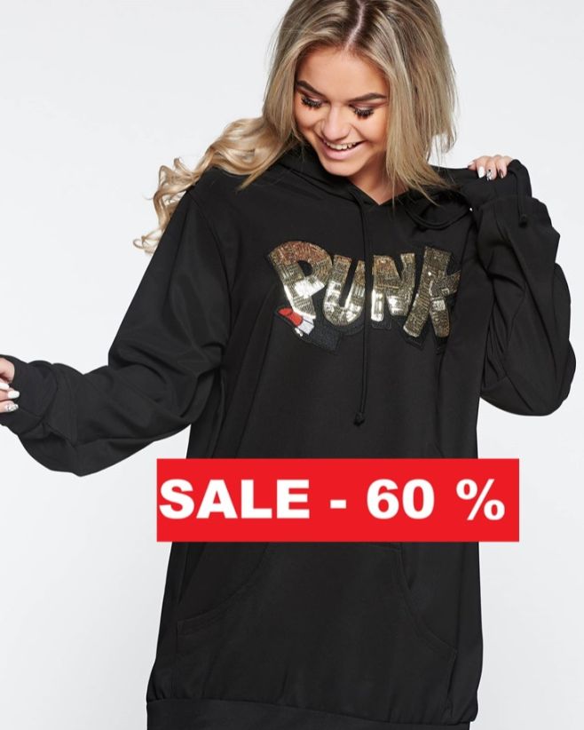 😱😮SALE - 60 %💥💥💥Predĺžená voľná mikina s trblietavým nápisom ✨PUNK✨ len za 19€✔️ Viac zlacnených produktov v eshope 👇...