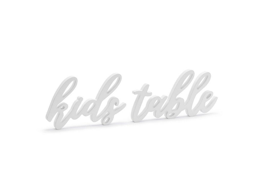 Dřevěný nápis "Kids Table" BÍLÝ, 38x10cm