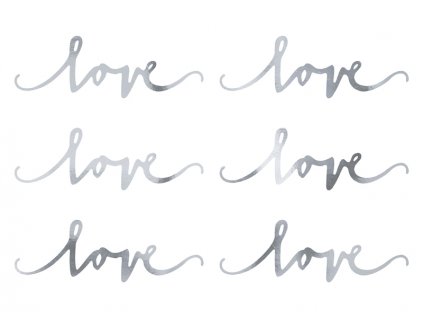 Dekorační nápis "LOVE" STŘÍBRNÝ, 6 kusů