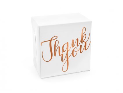 Krabička na dort “Thank You” BÍLÁ s růžovo-zlatým nápisem, 10 ks