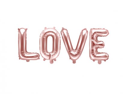 Fóliový balónkový nápis "LOVE" RŮŽOVO-ZLATÝ, 140x35 cm