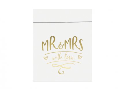 Dárkové pytlíčky “Mr and Mrs with love” ZLATÉ, 6 ks