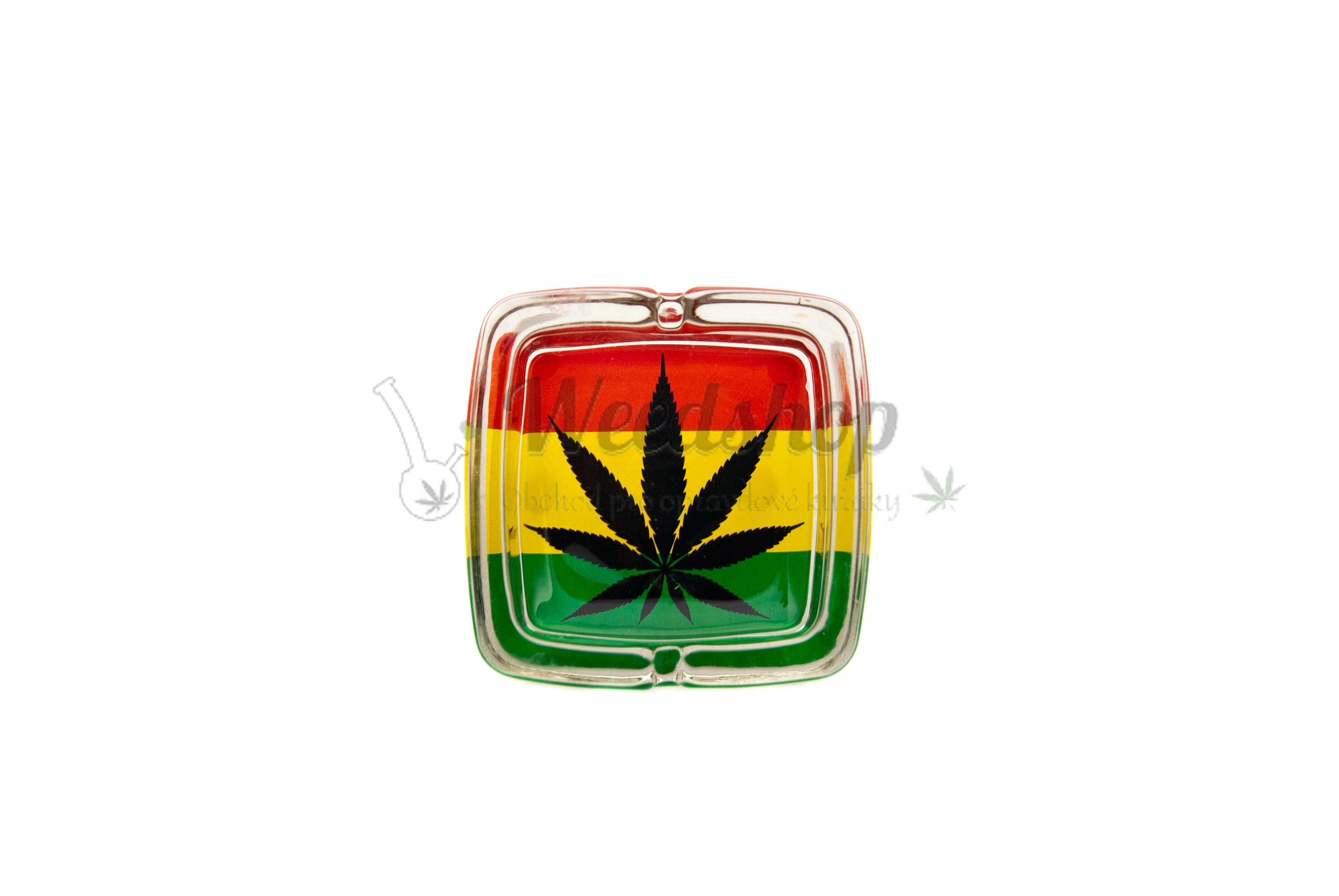 WeedShop Skleněný popelník hranatý - List marihuany Varianty: List trikolora