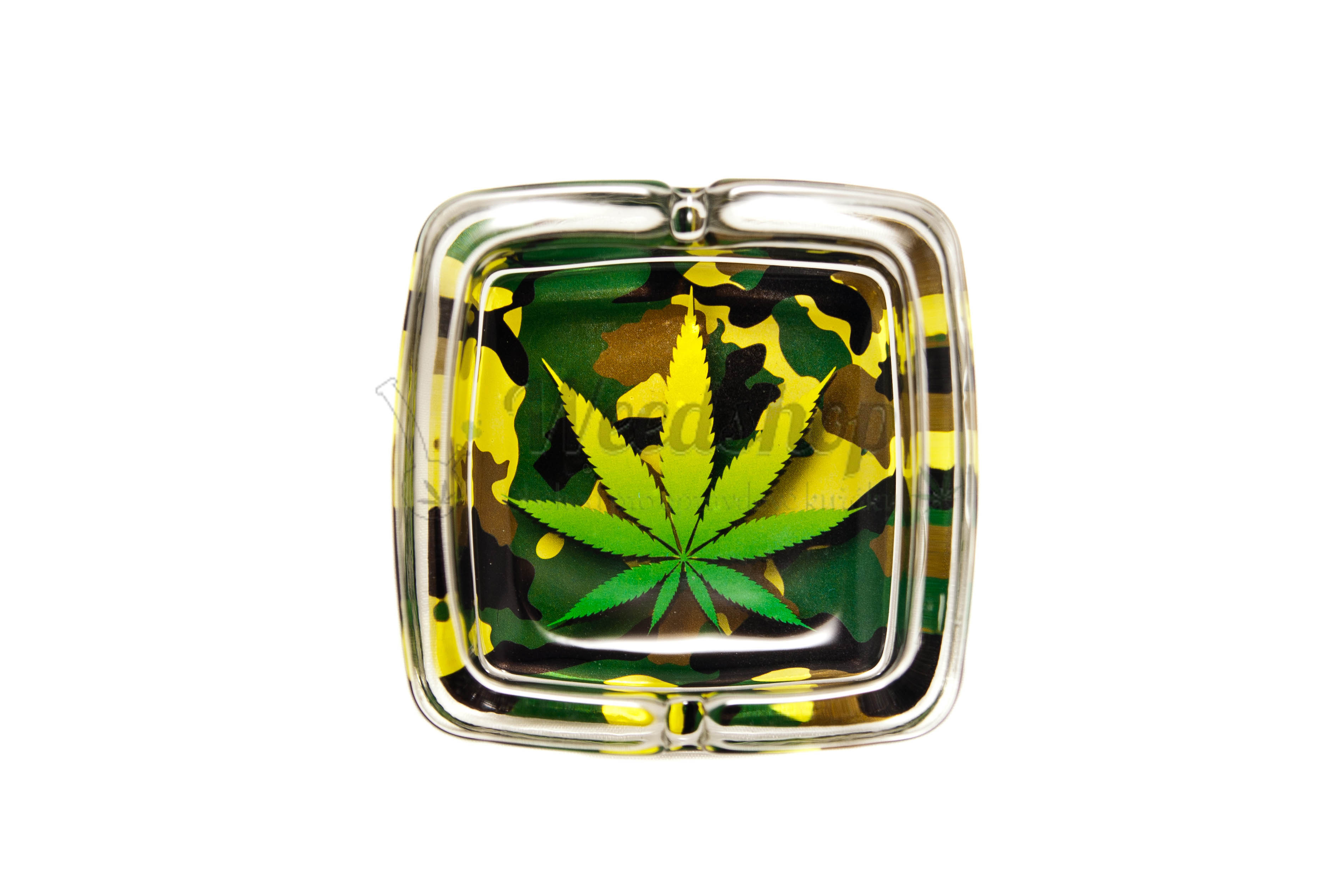 WeedShop Skleněný popelník hranatý - List marihuany Varianty: List camuflage
