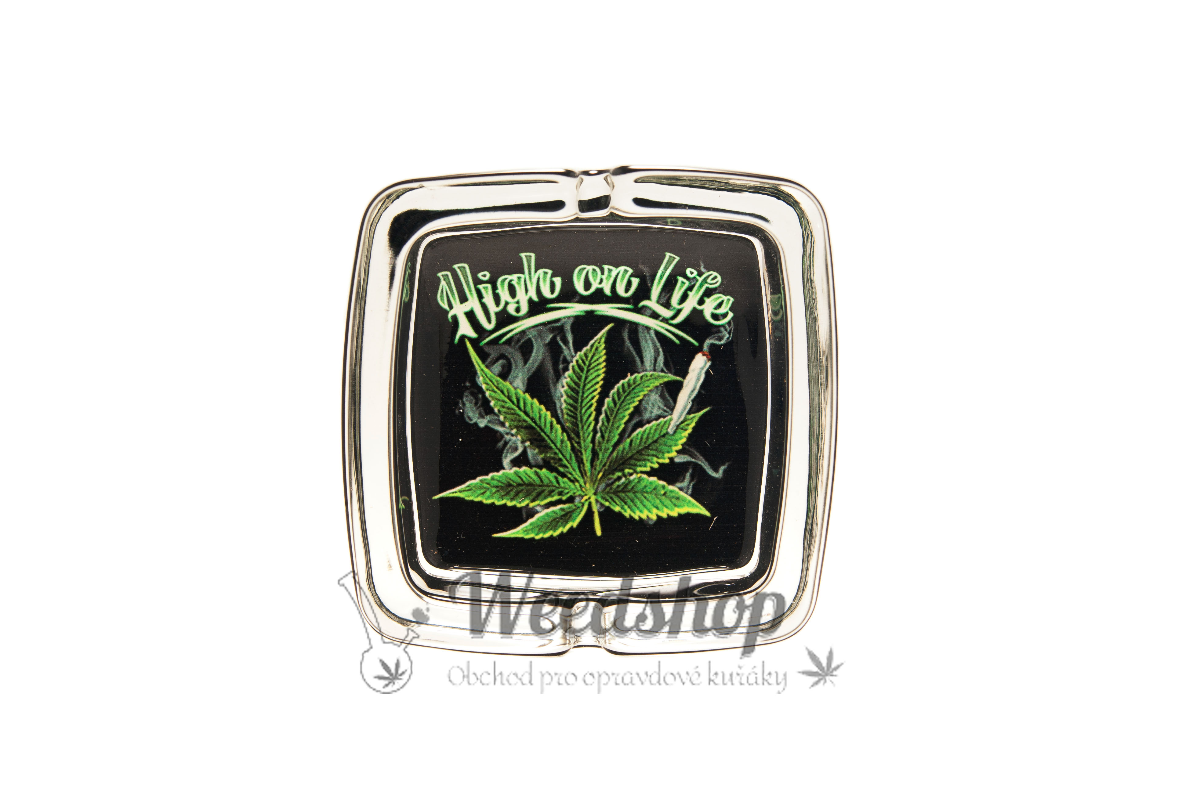 WeedShop Skleněný hranatý popelník - Cannabis Skull Varianty: High on life