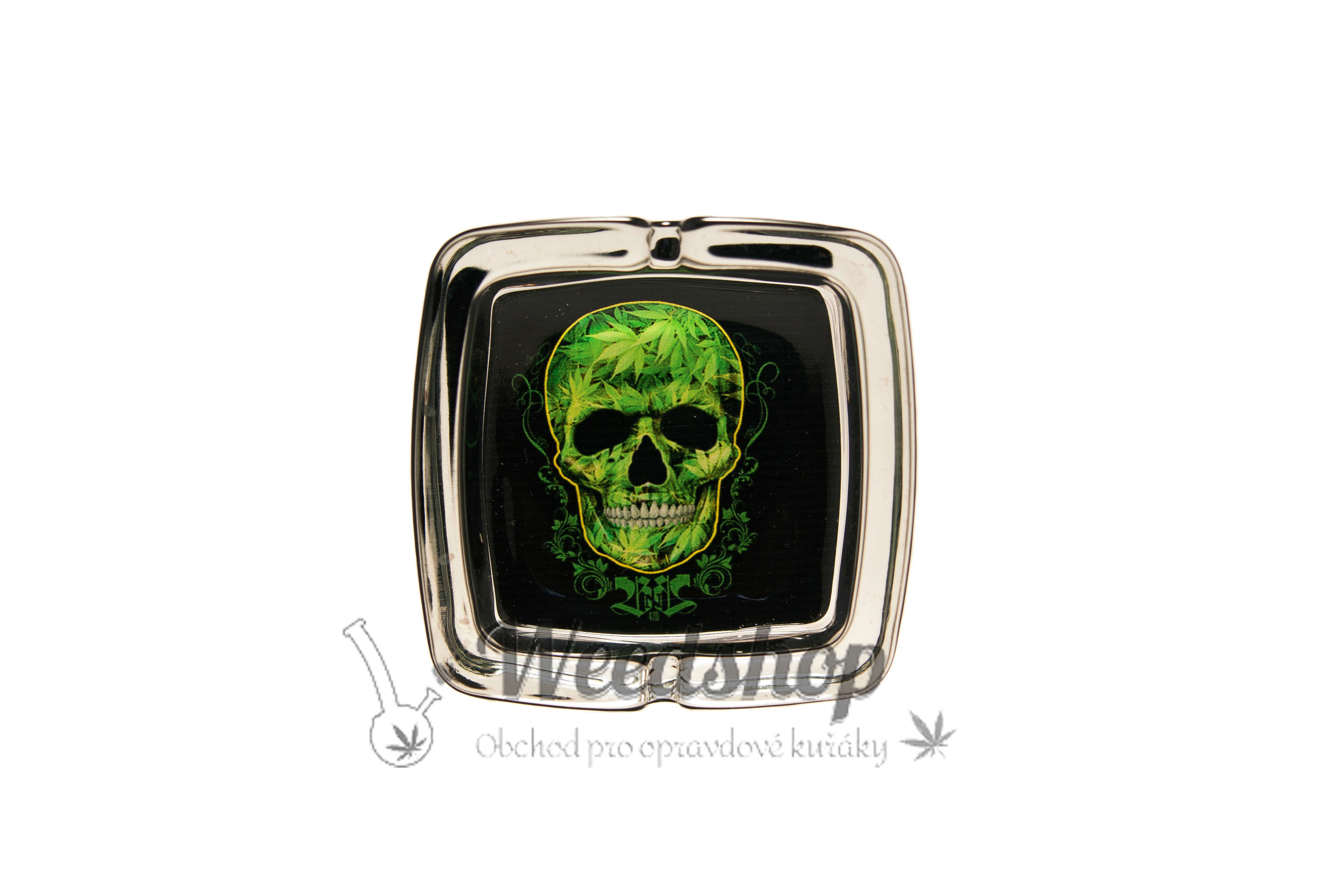 WeedShop Skleněný hranatý popelník - Cannabis Skull Varianty: Cannabis Skull