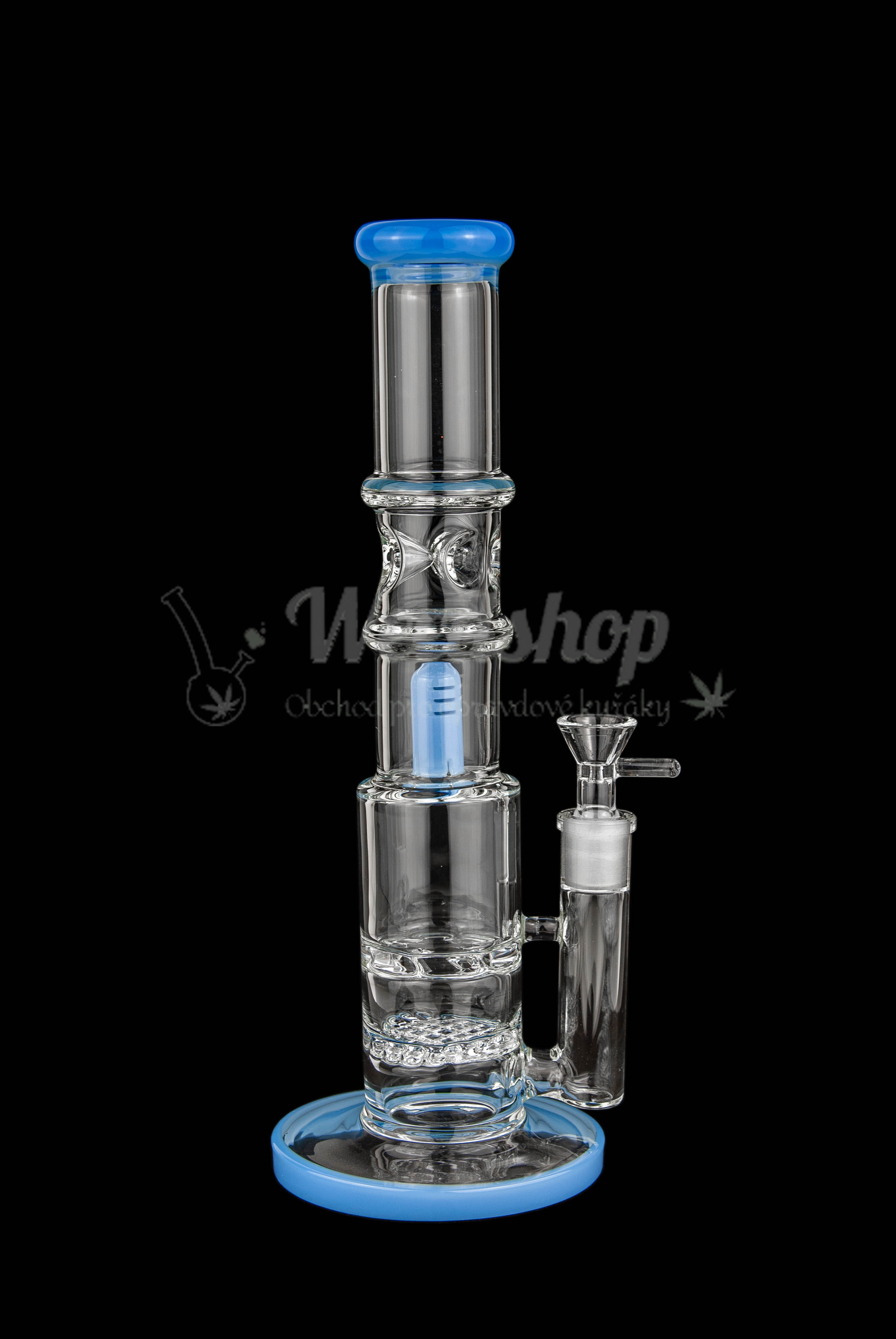 WeedShop Skleněný bong 30 cm se třemi perkolacemi Barva: Světle modrá