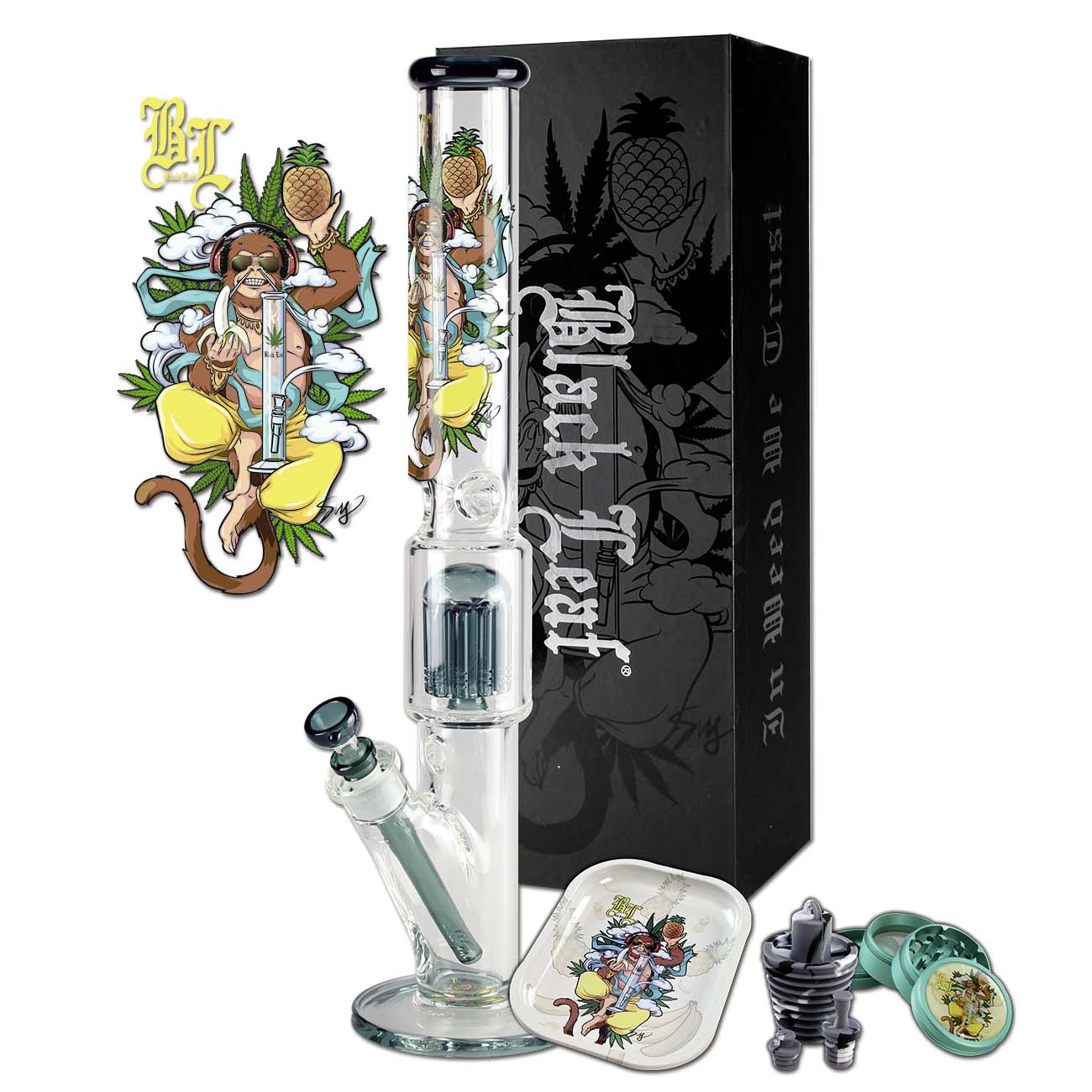 Black Leaf Skleněný bong Hanuman v boxu s příslušenstvím