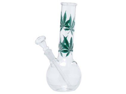 skleneny bong s listy konopi