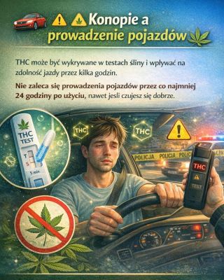 🚗⚠️ Prowadzenie pojazdu pod wpływem konopi 👮‍♂️ Policja wykrywa T•C za pomocą testów śliny. ⏱️ T•C może wpływać na...