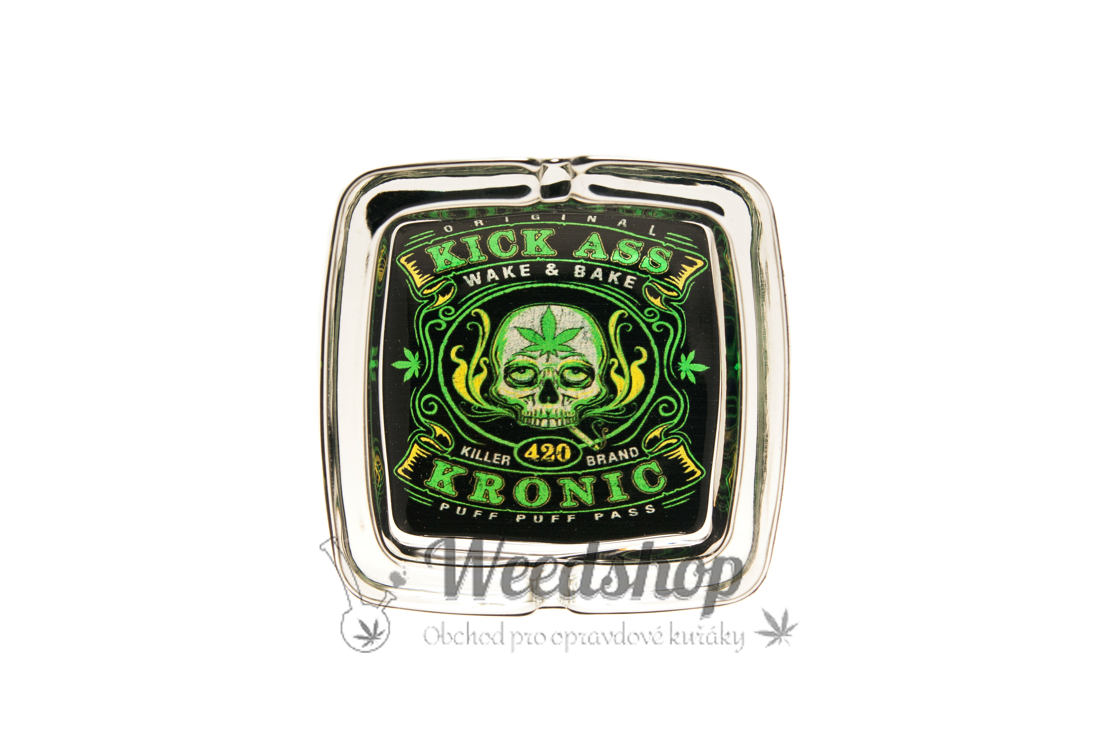 WeedShop Sklenený hranatý popolník - Cannabis Skull Varianty: Wake and Bake