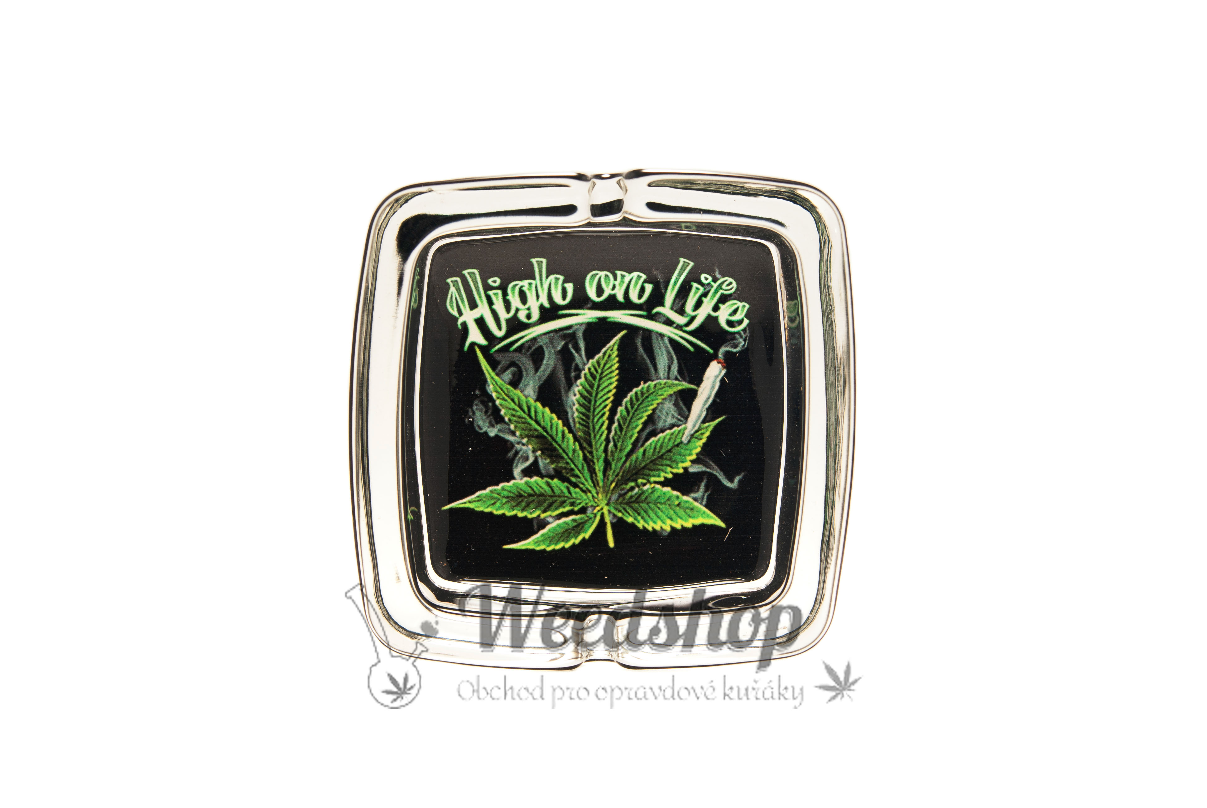 WeedShop Sklenený hranatý popolník - Cannabis Skull Varianty: High on life