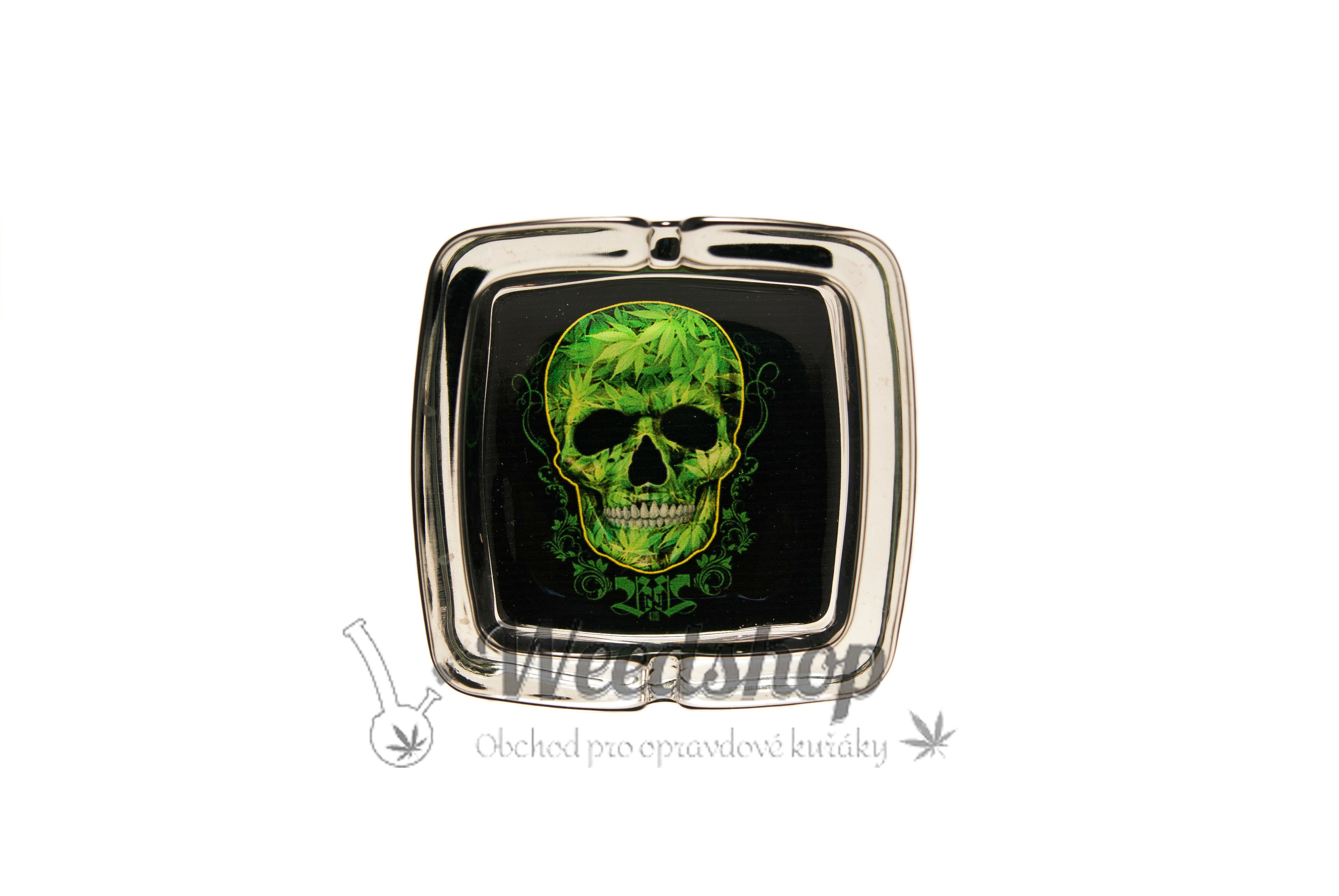 WeedShop Sklenený hranatý popolník - Cannabis Skull Varianty: Cannabis Skull