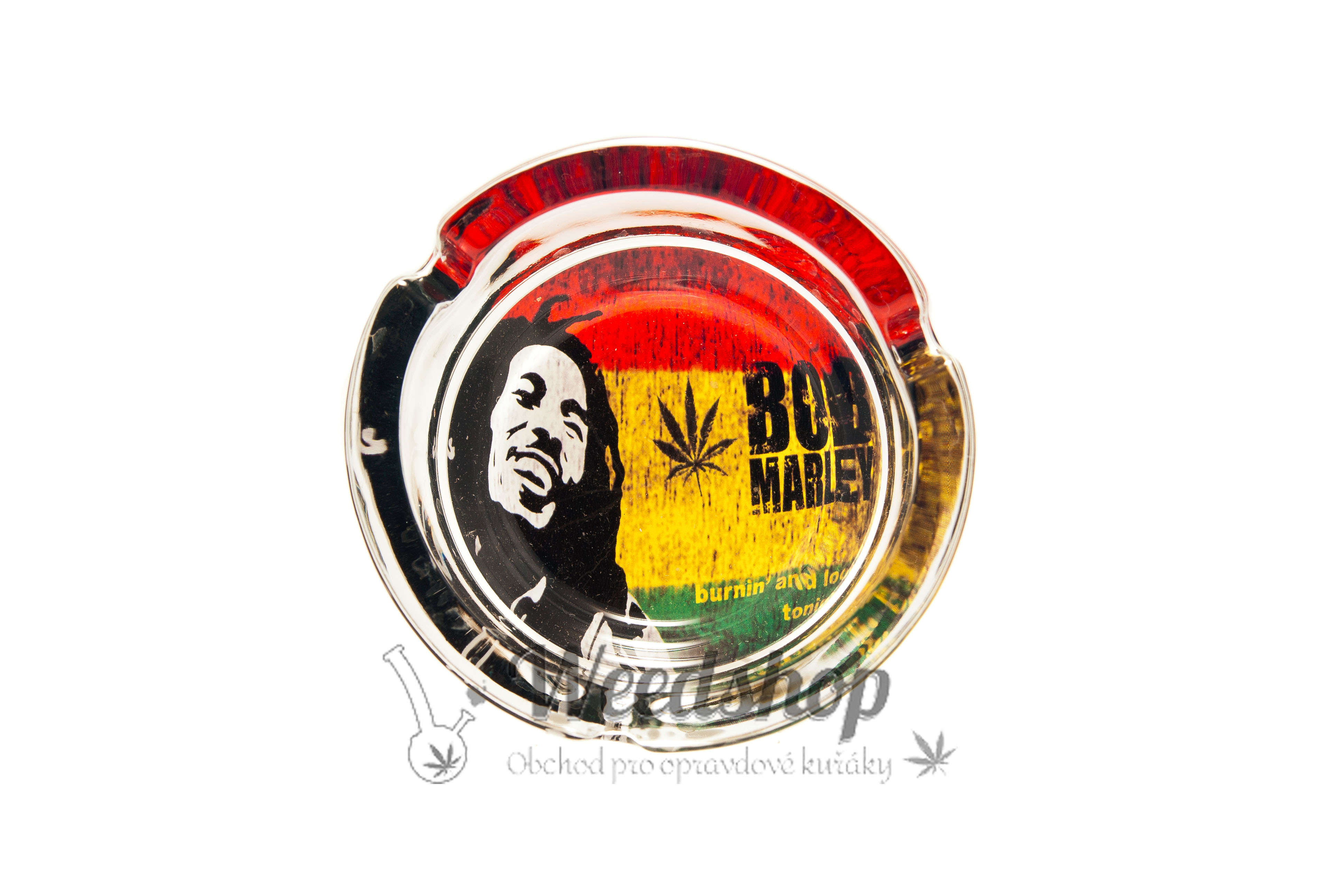 WeedShop Sklenený popolník Bob Marley - náhodný design