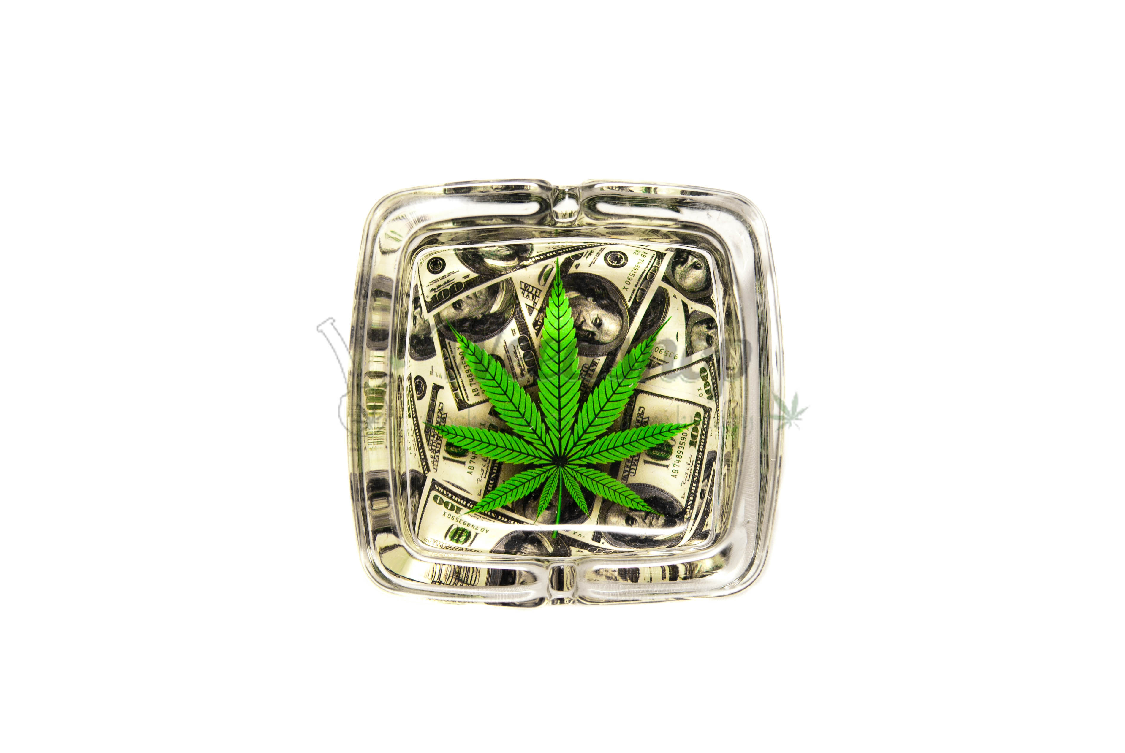 WeedShop Sklenený popolník hranatý - List marihuany Varianty: List dollar