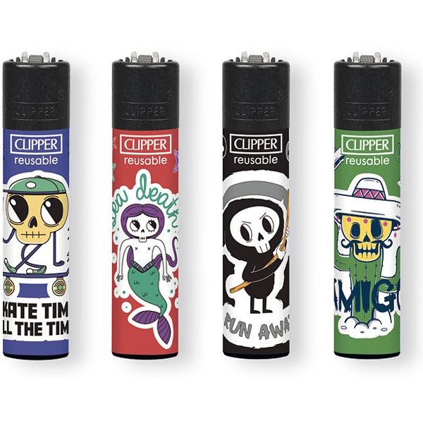 Celá sada Clipper zapaľovačov Sticker Skulls