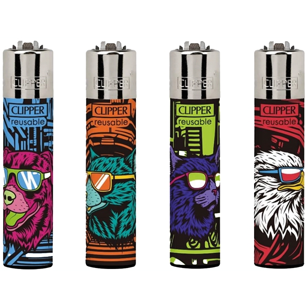 Celá sada zapaľovačov Clipper Cool Animals