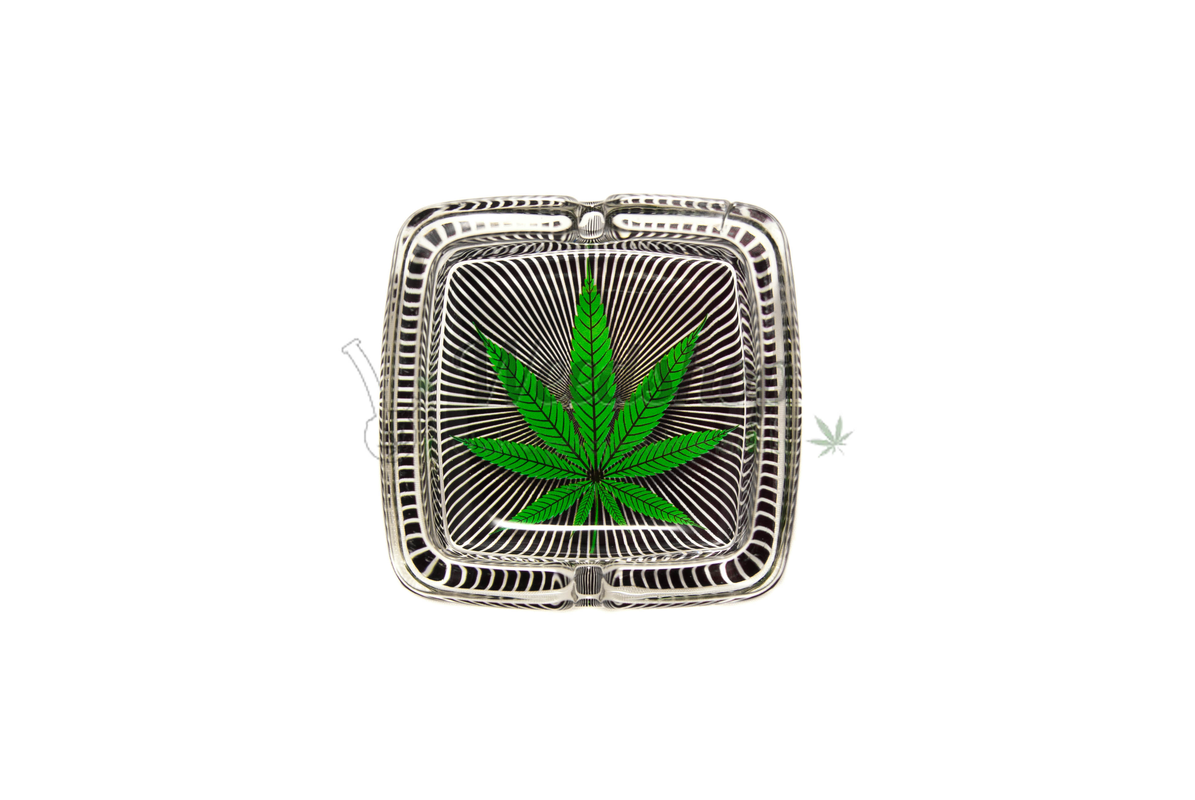 WeedShop Sklenený popolník hranatý - List konope Varianty: List zelený pruhy