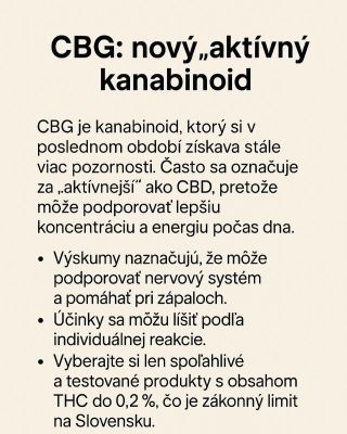 CBG – menej známy kan*binoid pod drobnohľadom výskumu 🌿🔎 CBG patrí medzi prirodzené zlúčeniny obsiahnuté v kon*pe a často...