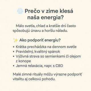 V zime nám energia často klesá – kratšie dni, menej slnka a chlad spomaľujú prirodzený rytmus tela 🌨️❄️. CBD môže pomôcť...