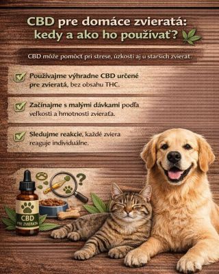 🐶🐱 CBD a domáci miláčikovia 🌿 CBD môže byť jemnou podporou pri strese, úzkosti či vyššom veku zvierat. Dôležité je však...