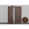 Dvoukřídlé garážové dveře na míru, hnědá RAL 8014, Woodgrain, M-line, středová drážka