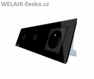 WELAIK dotykový vypínač 2 x ř.1+zásuvka A8FB- černý set Moderní skleněný panel, dotykové ovládání a elegantní černý...