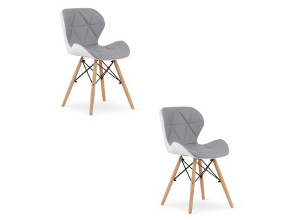 Židle z ekokůže LAGO - šedá a bílá x 2