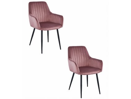 Židle SOLDEN - růžový samet / černé nohy x 2