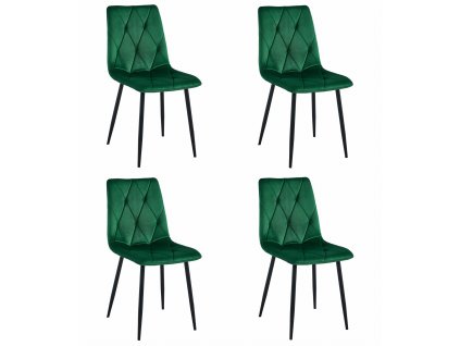Židle LIBRA - tmavě zelený samet / černé nohy x 4