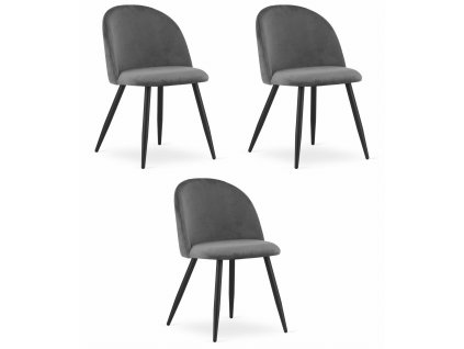 "Židle BELLO - tmavě šedý samet / černé nohy x 3"