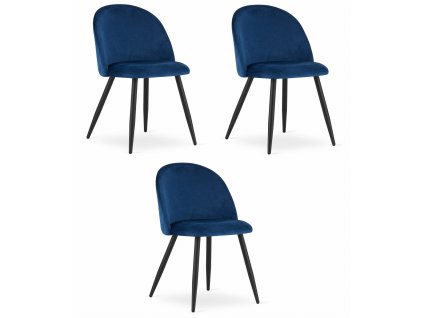 Židle BELLO - tmavě modrý samet / černé nohy x 3