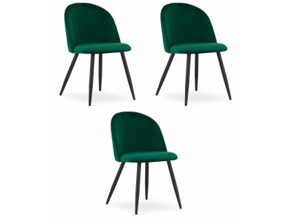 Židle BELLO - zelený samet / černé nohy x 3