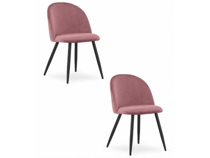 "Židle BELLO - tmavě růžový samet / černé nohy x 2"