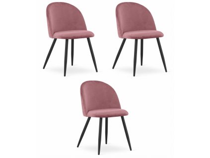 "Židle BELLO - tmavě růžový samet / černé nohy x 3"