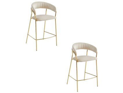 Hocker BADIA - béžový samet / zlaté nohy x 2